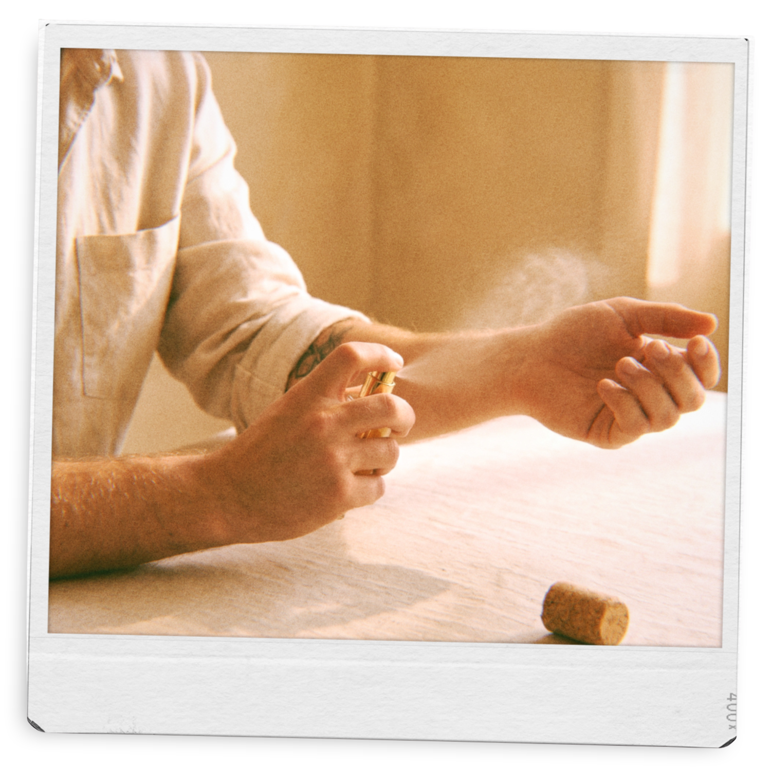 Man sprayed the exclusive scent of sniffi on its arm to start their scent journaling