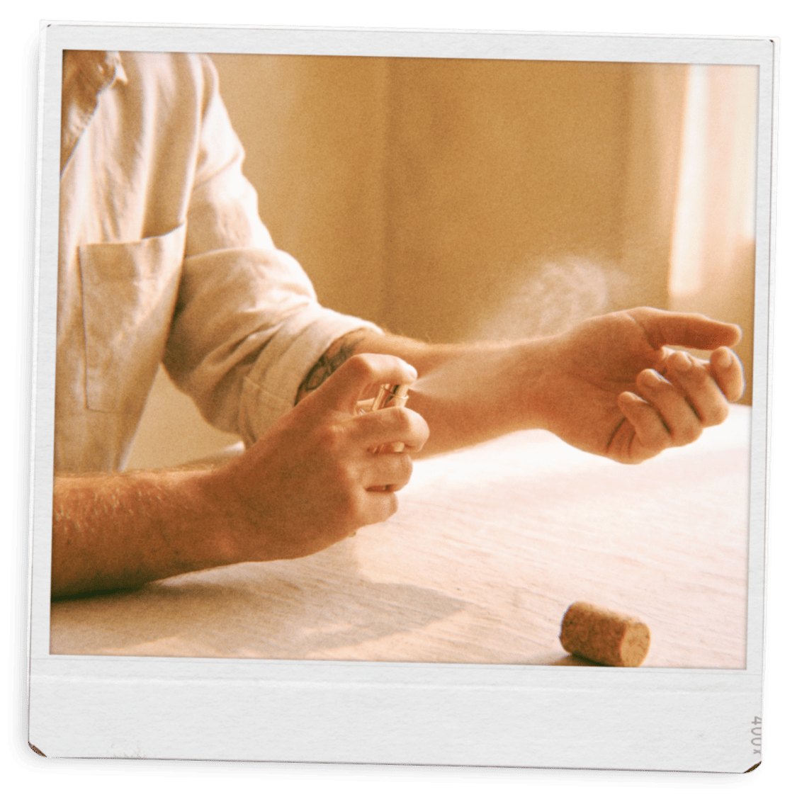 Man sprayed the exclusive scent of sniffi on its arm to start their scent journaling